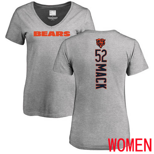 Chicago Bears Ash Women Khalil Mack Backer V-Neck NFL Football #52 T Shirt